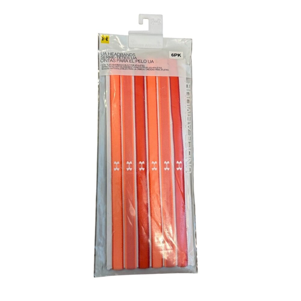 Under Armour Non-Slip Headbands 6Pk Orange & Red Womens Adjustable Stretch Hair